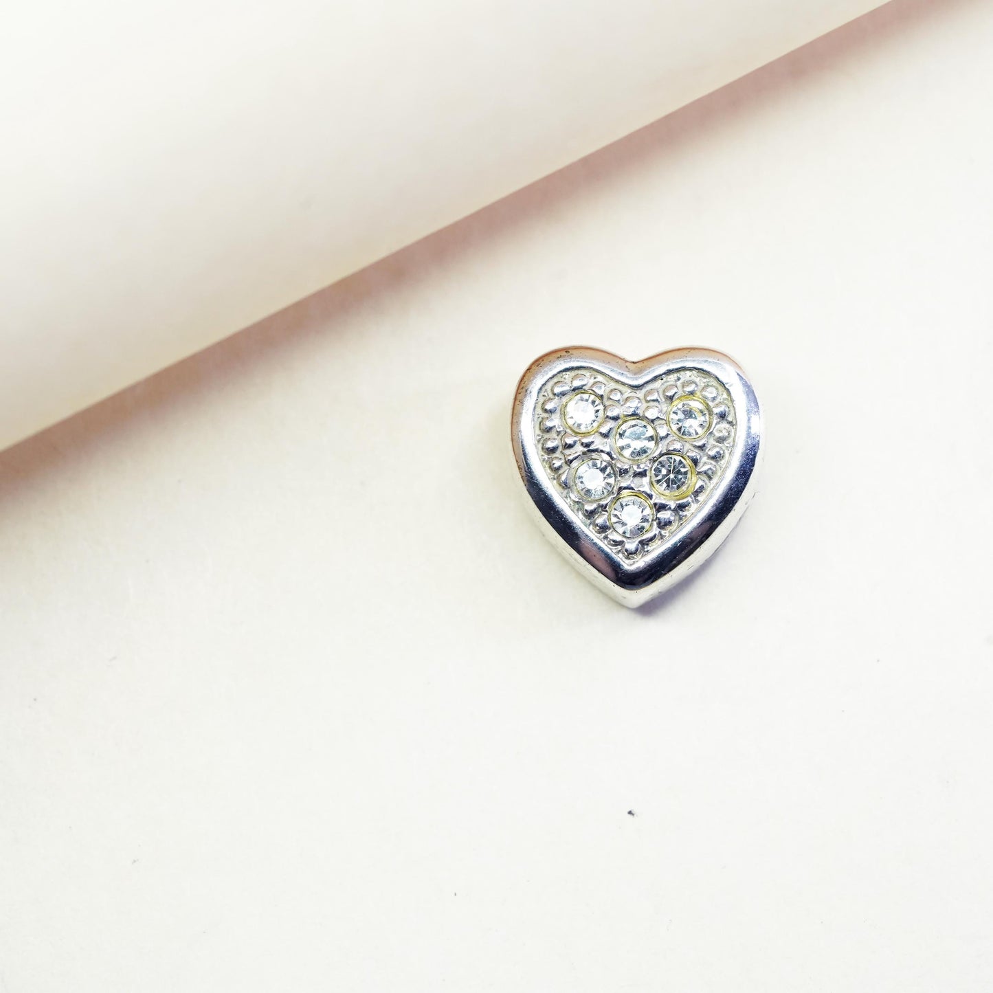 Vintage sterling silver pendant, heart charm with clear Cz
