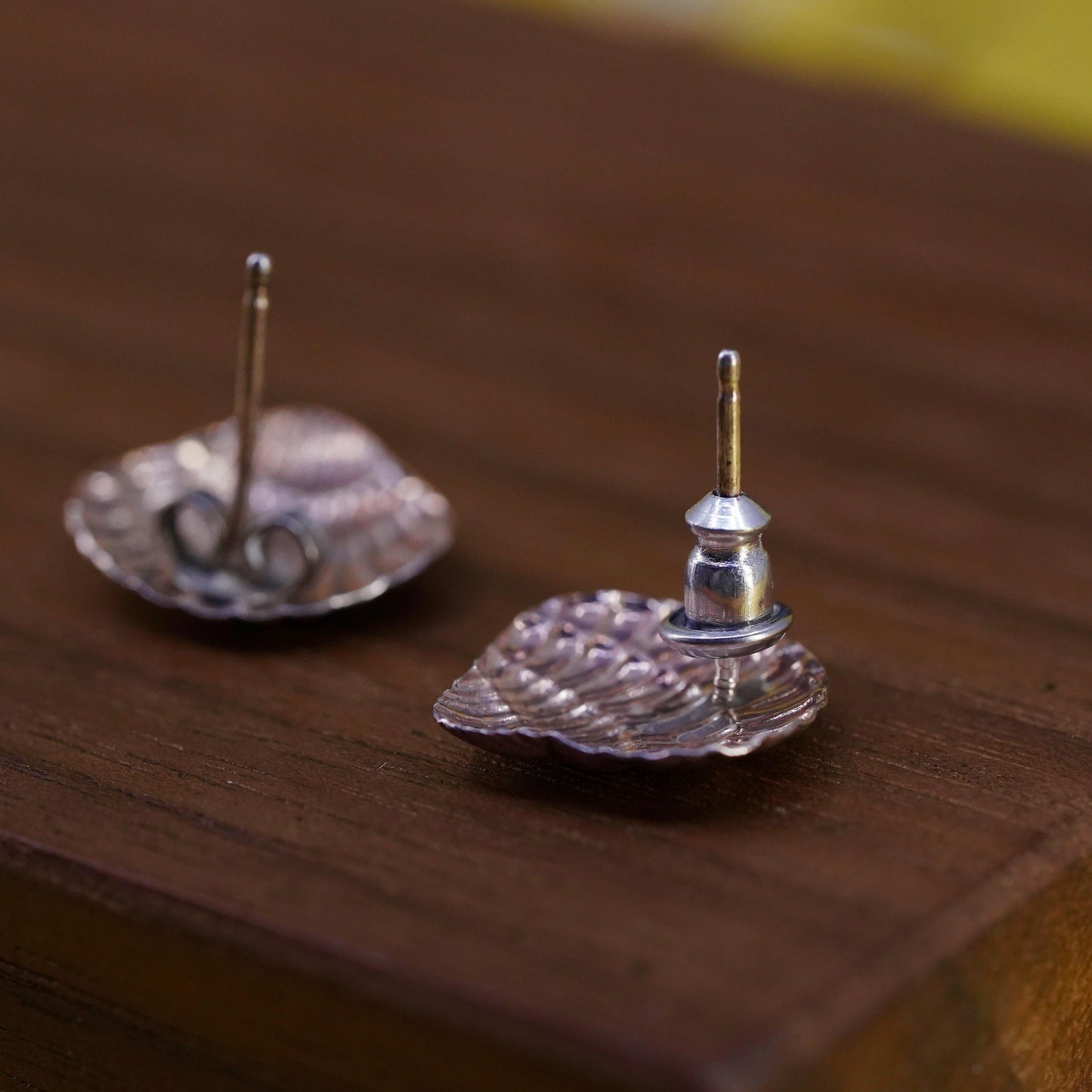 Vintage sterling silver handmade earrings, 925 shell studs