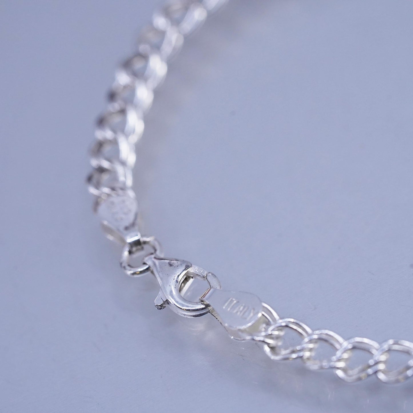 7" 4mm, Vintage Italian Sterling 925 silver bracelet, double curb link chain