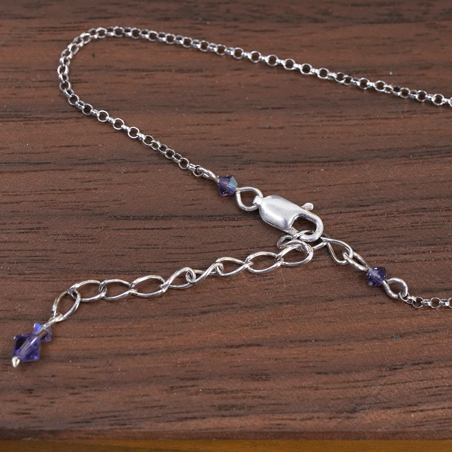 20+2”, Vintage Sterling Silver 925 circle chain necklace amethyst heart pendant