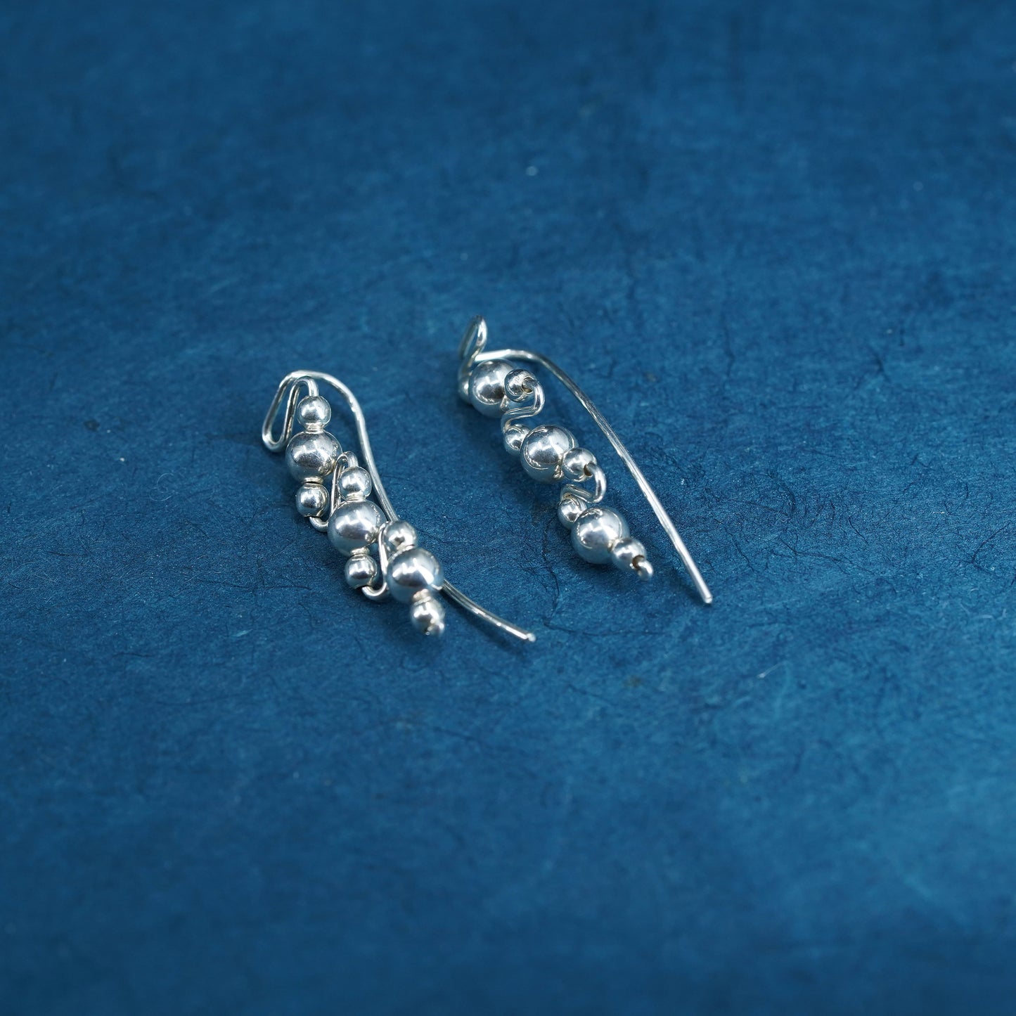 Vintage sterling silver handmade earrings, 925 filigree Bali beads drop