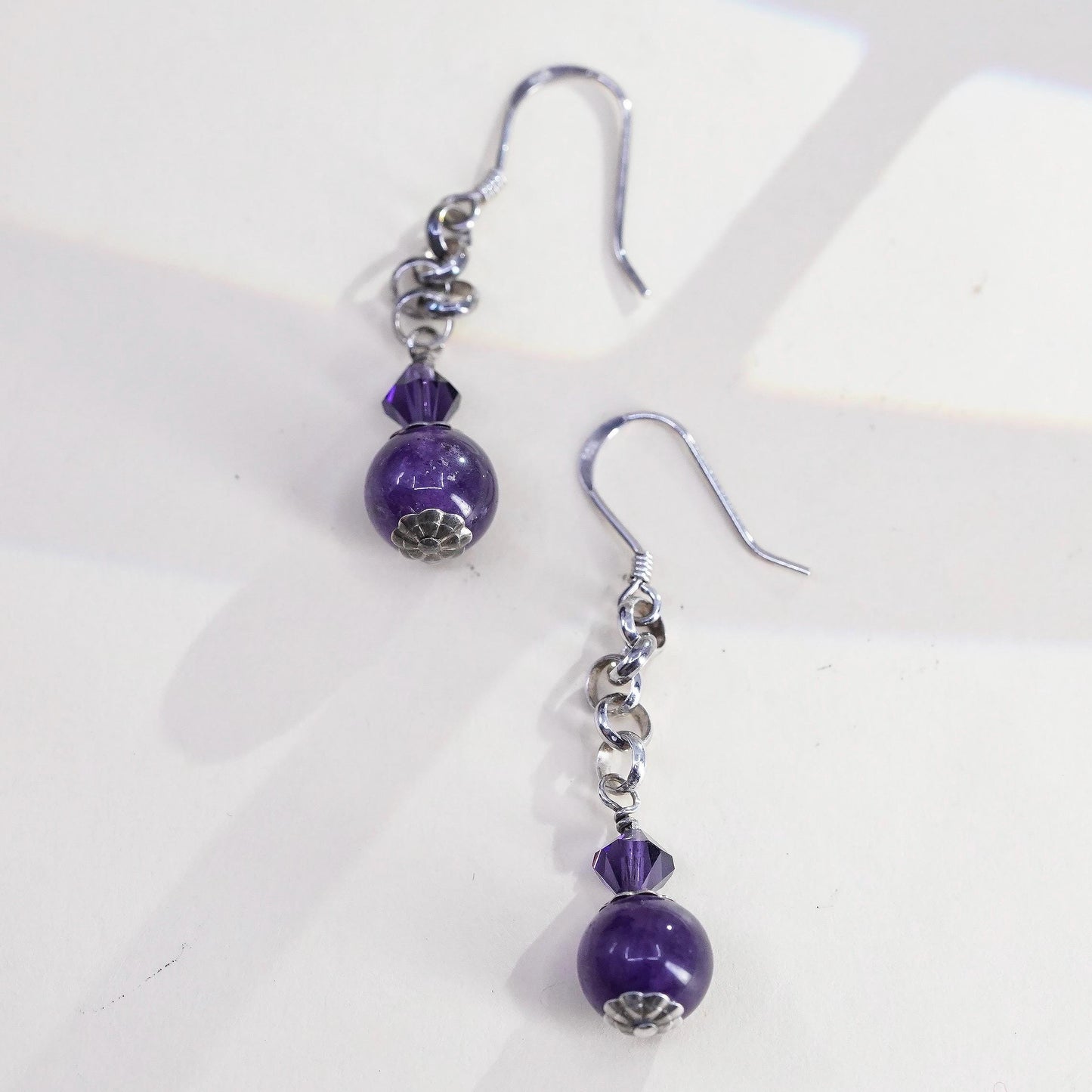 Vintage Sterling 925 silver handmade earrings with amethyst beads dangles