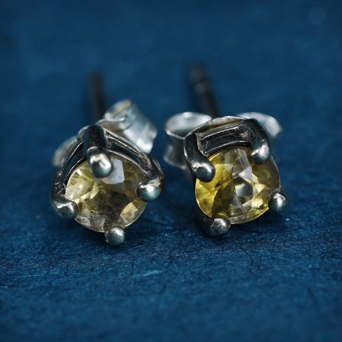 Vintage gold over Sterling silver handmade earrings, 925 studs with citrine
