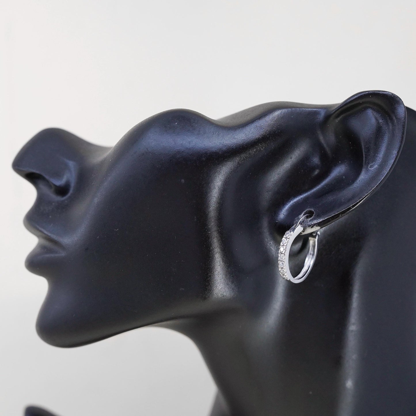 0.75”, Vintage Sterling silver minimalist earrings, 925 huggie hoops with cz