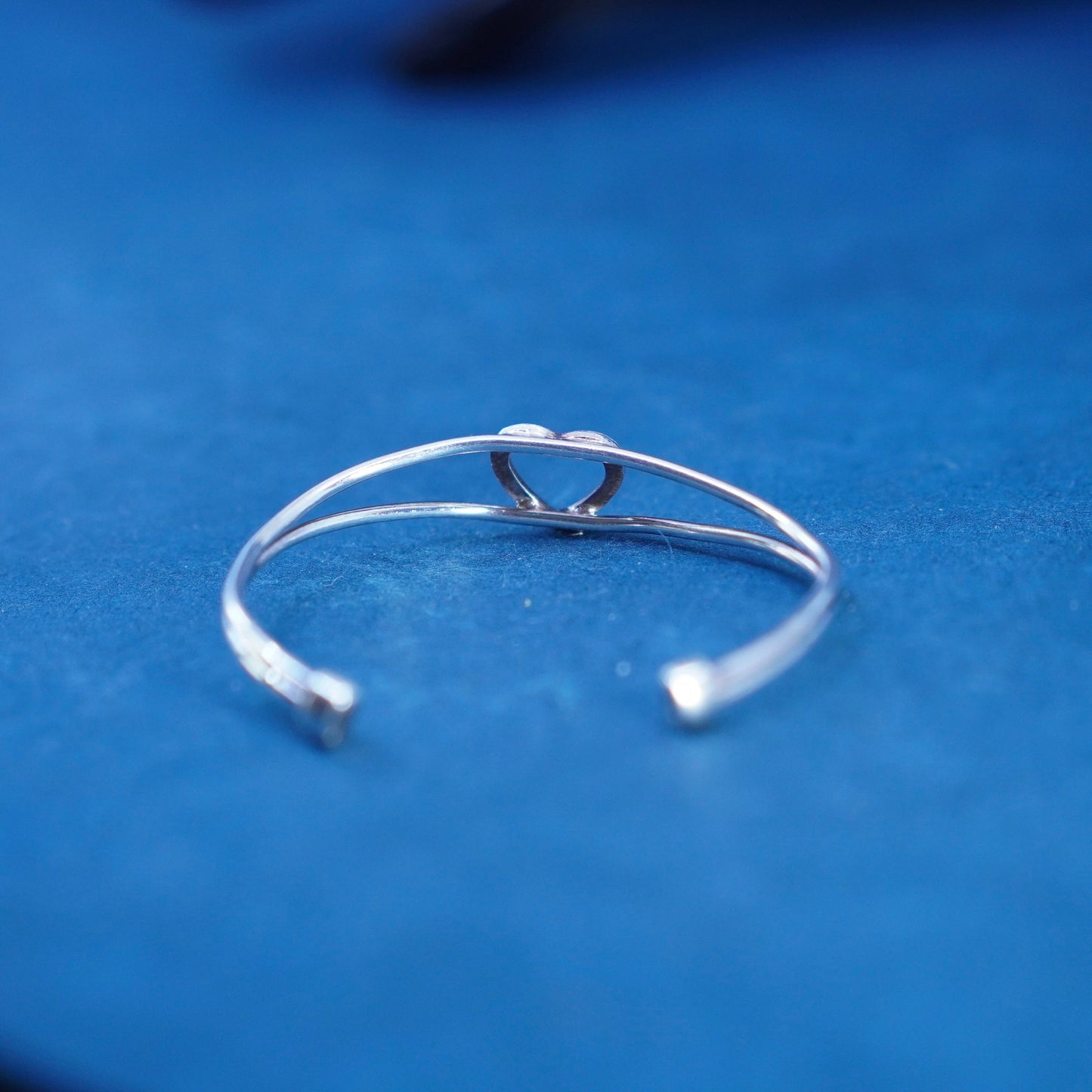 5.5”, vintage Italian sterling silver 925 handmade cuff, bracelet with heart