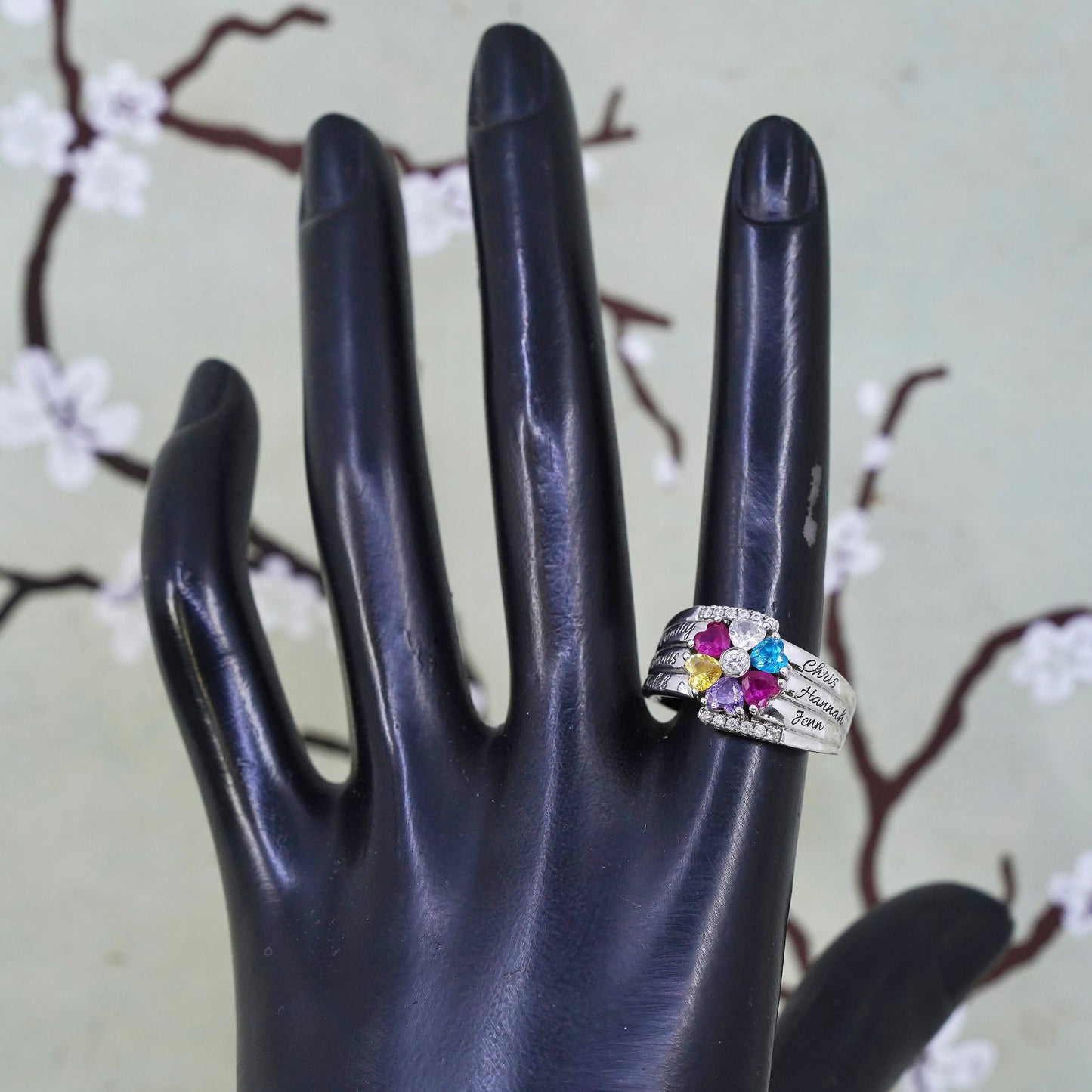 Size 9, sterling silver 925 ring with topaz citrine citrine ruby and amethyst