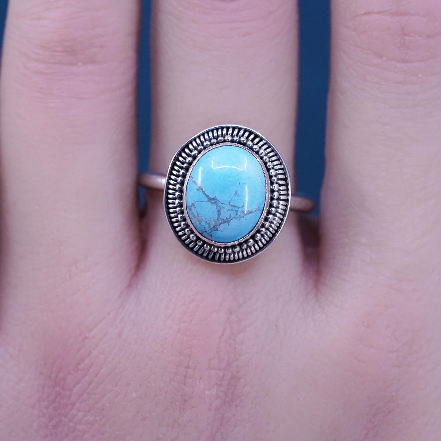 Size 10, vintage Sterling 925 silver handmade ring with turquoise and cable