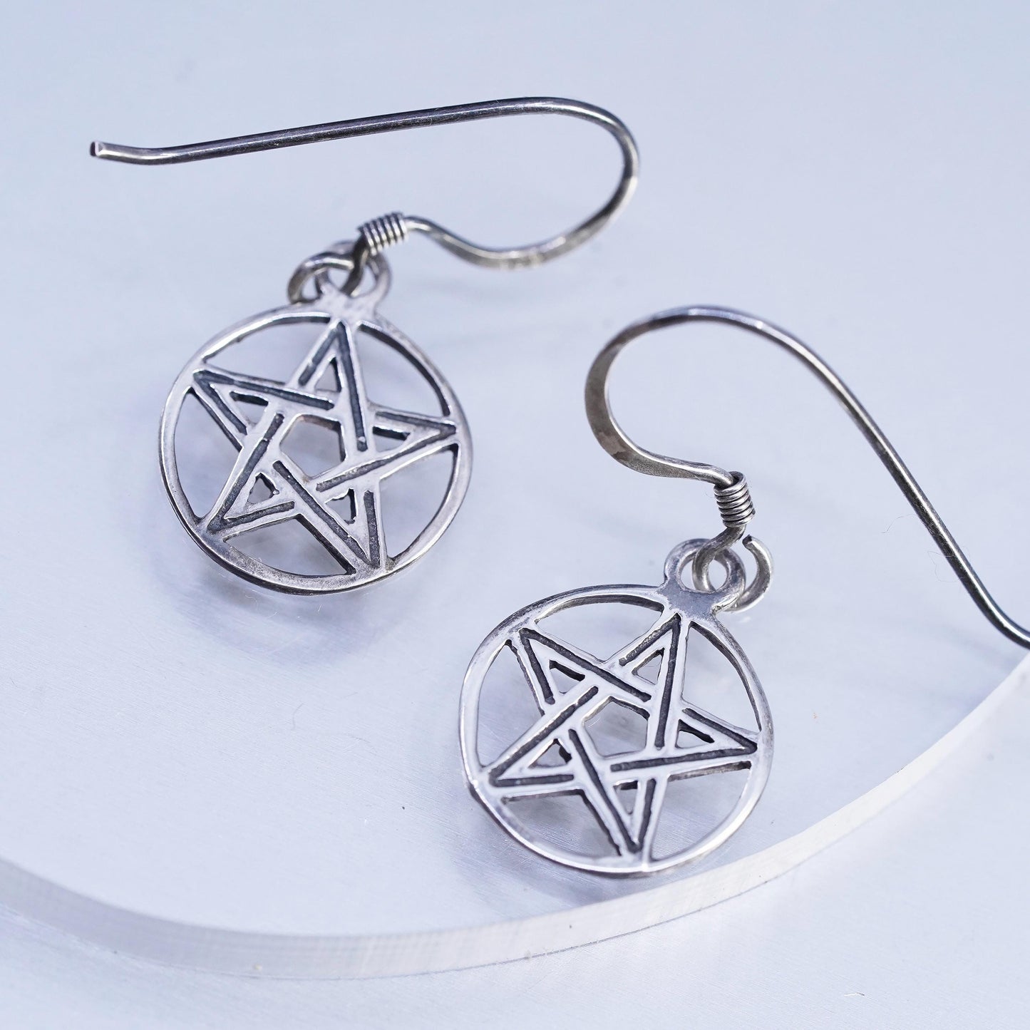 Vintae 925 Sterling Silver handmade Star Earrings, Dangles