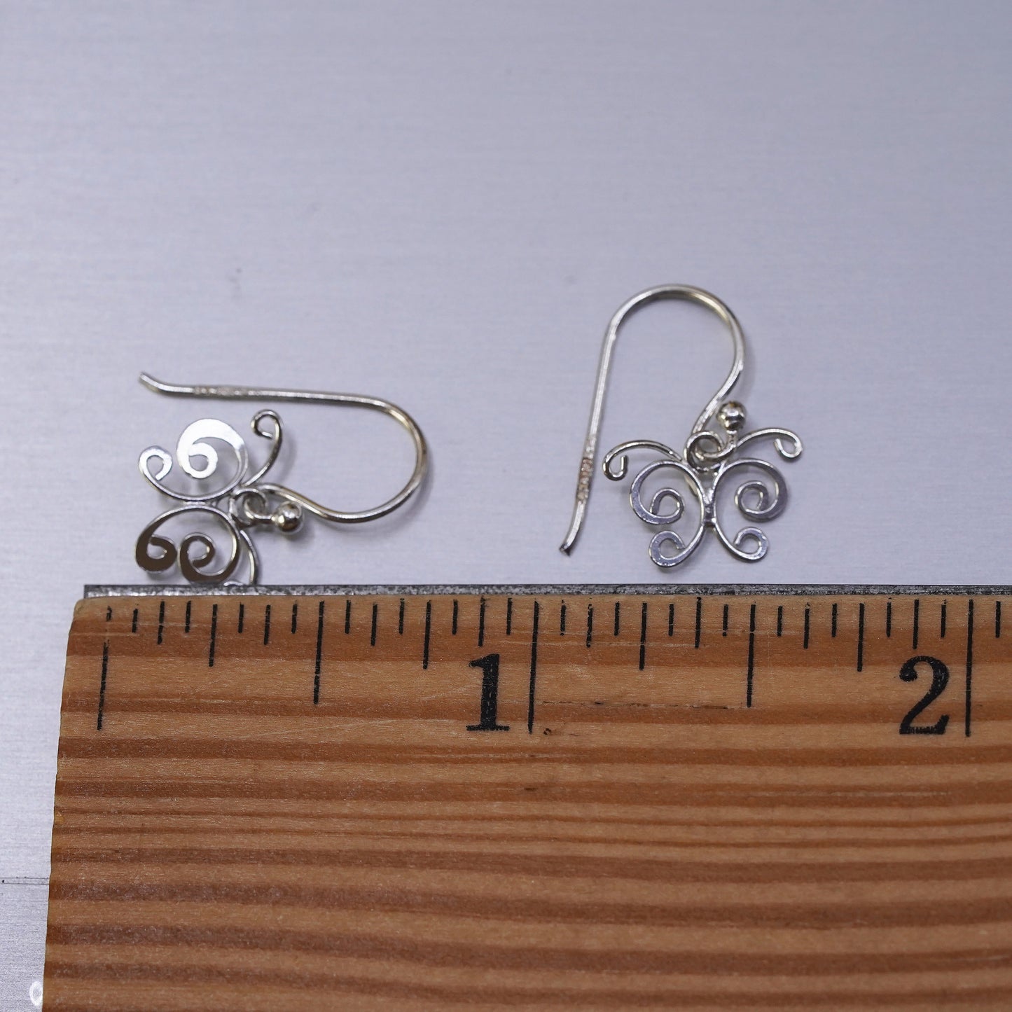 Vintage Sterling silver handmade earrings, 925 filigree butterfly drops