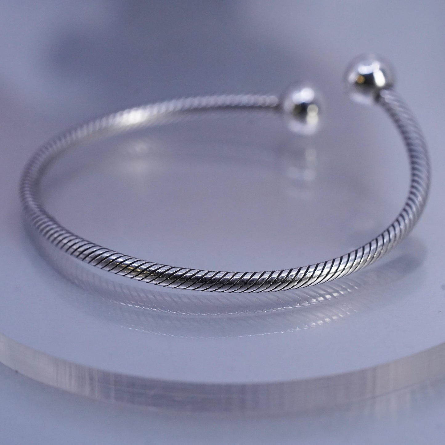 7", Vintage Sterling 925 silver handmade bracelet, cable cuff with beads