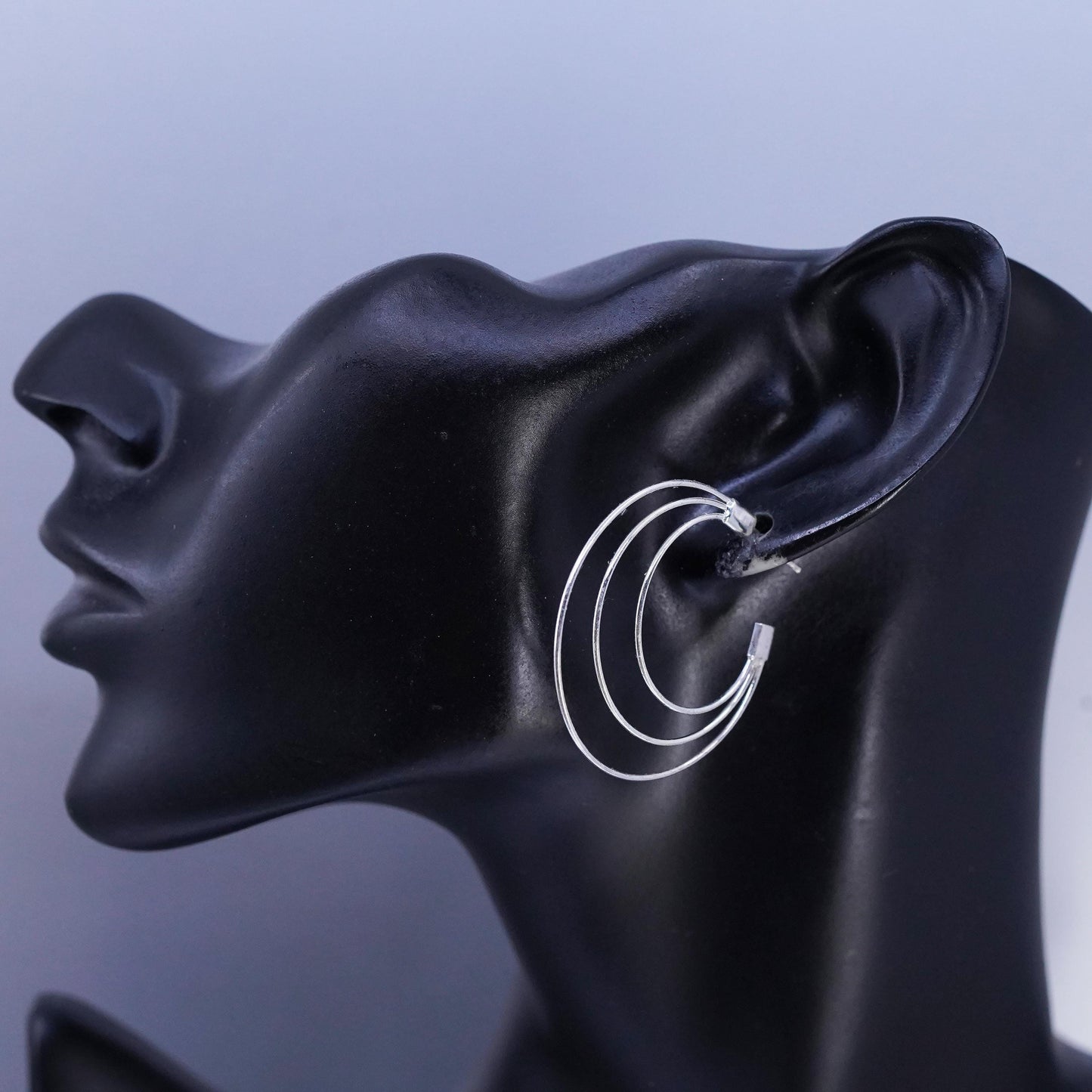 1.5", Vintage Sterling silver Handmade hoops, 925 huggie wired earrings