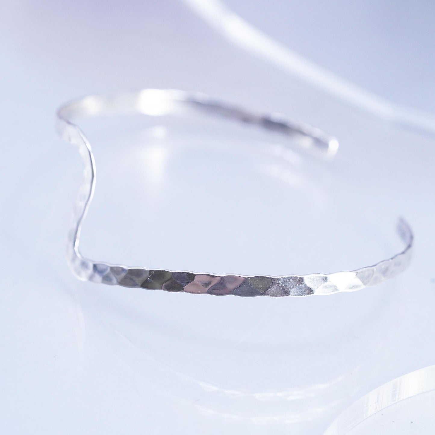 6.75", Vintage Sterling 925 silver bracelet, hammered textured wavy curvy cuff
