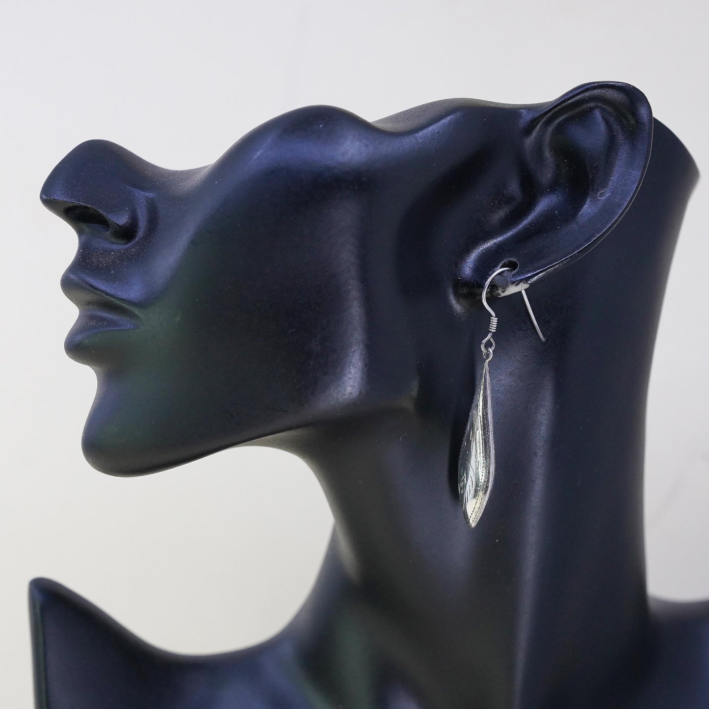 Vintage sterling silver handmade earrings, puffy textured 925 teardrops