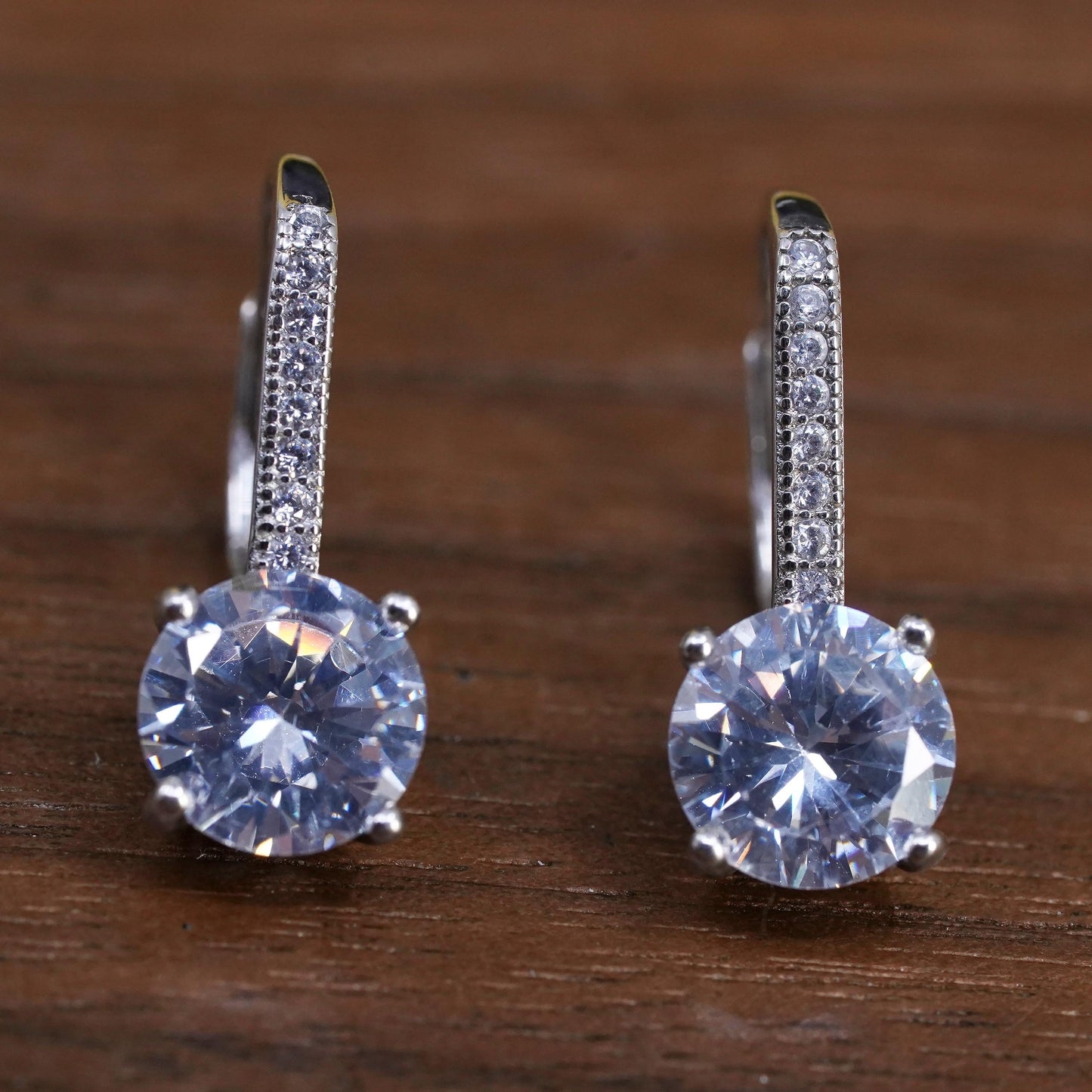 Vintage Sterling 925 silver handmade earrings with cluster CZ and lever back