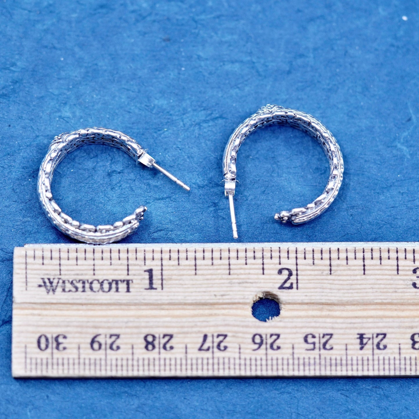1”, designer Sterling silver handmade earrings, textured 925 huggie studs