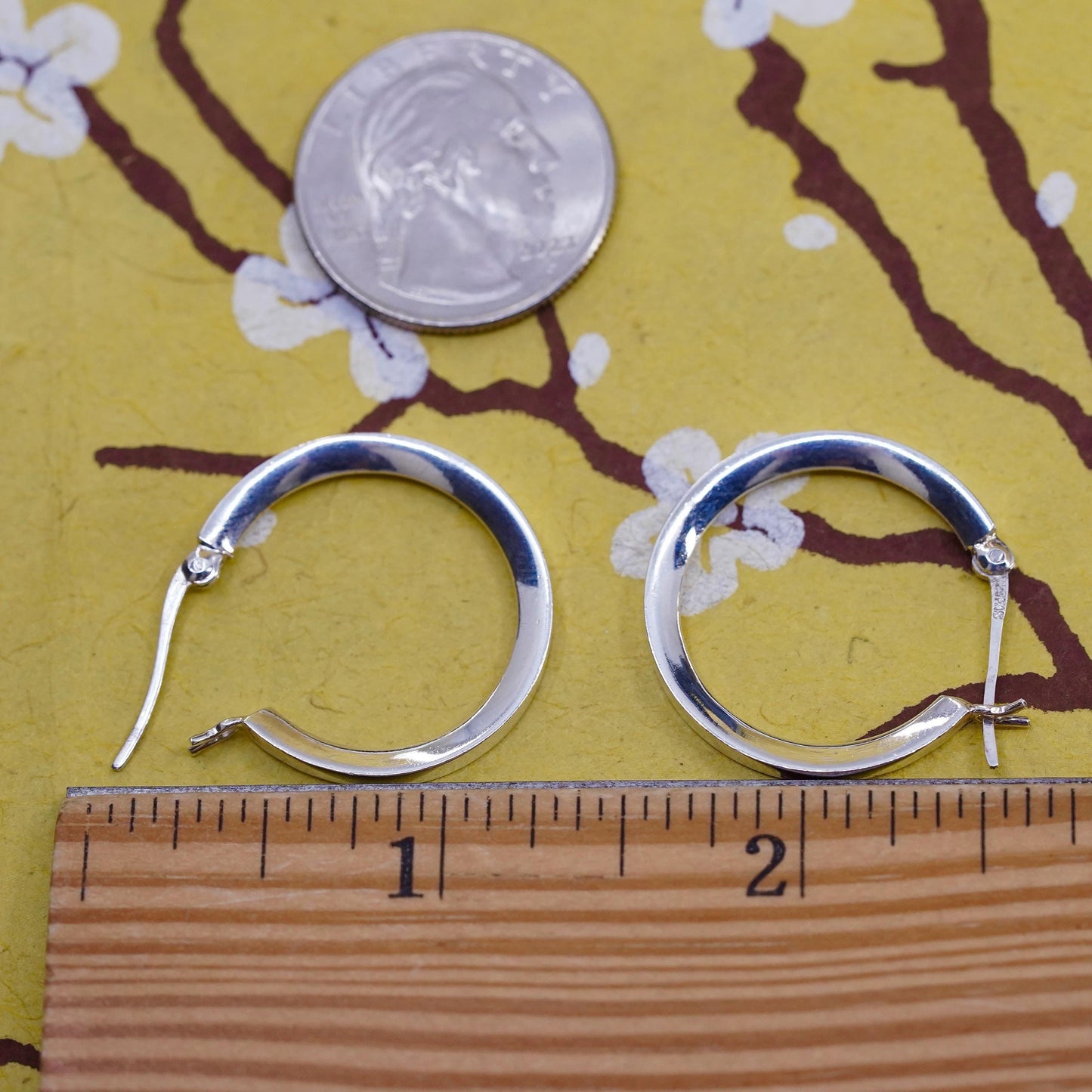 1”, vintage Sterling silver handmade hoops, ribbed 925 huggie earrings