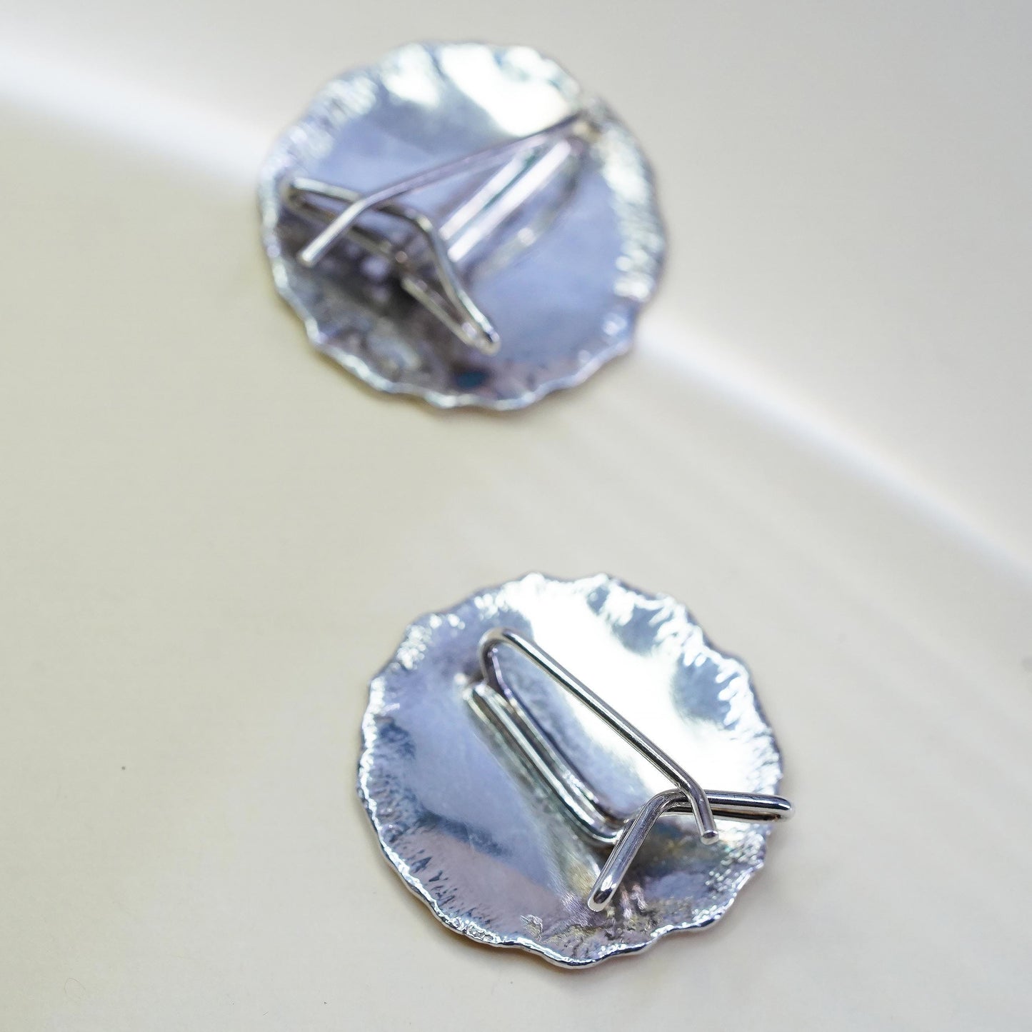 Vintage Rustic Sterling Silver Organic Disc Studs, Artisan 925 Silver Earrings