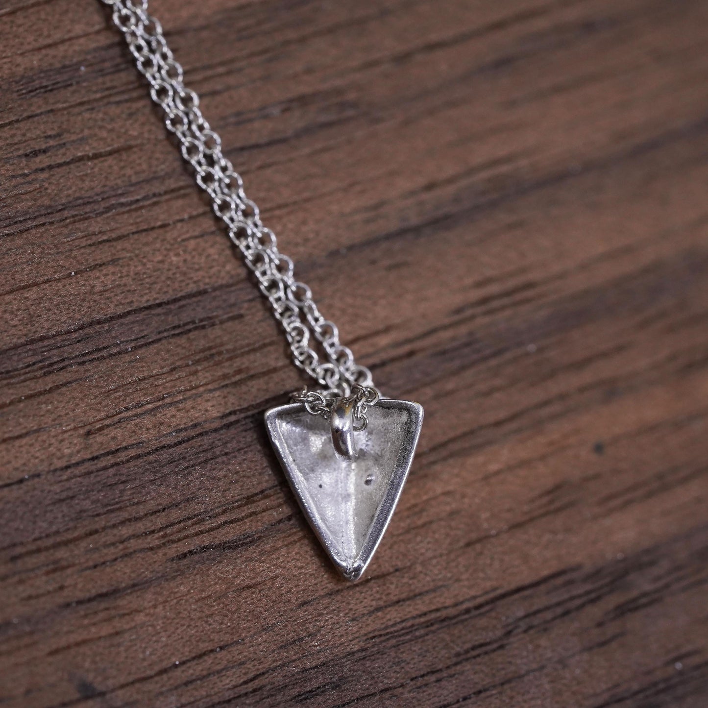 16+2" sterling 925 Silver circle chain necklace triangular pyramid pendant