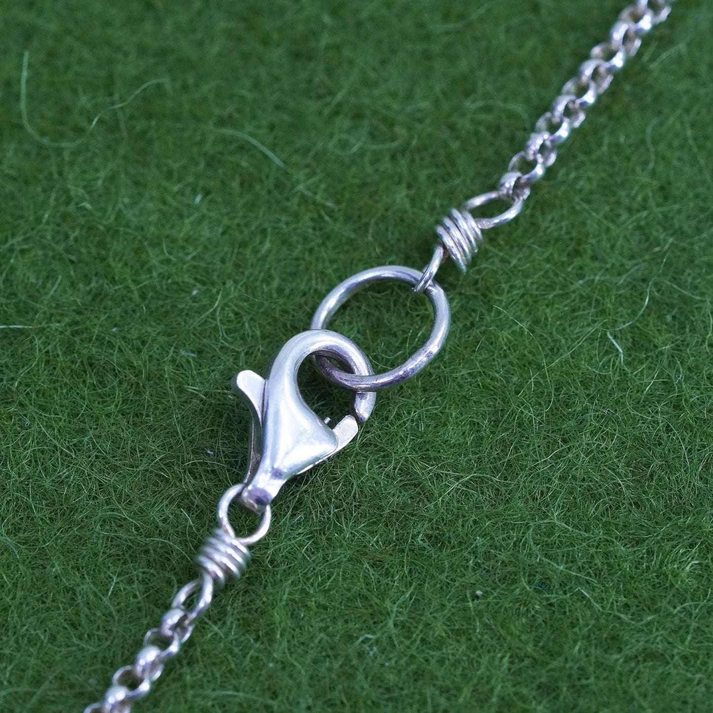 16”, Sterling silver handmade necklace, 925 circle chain emerald bead pendant