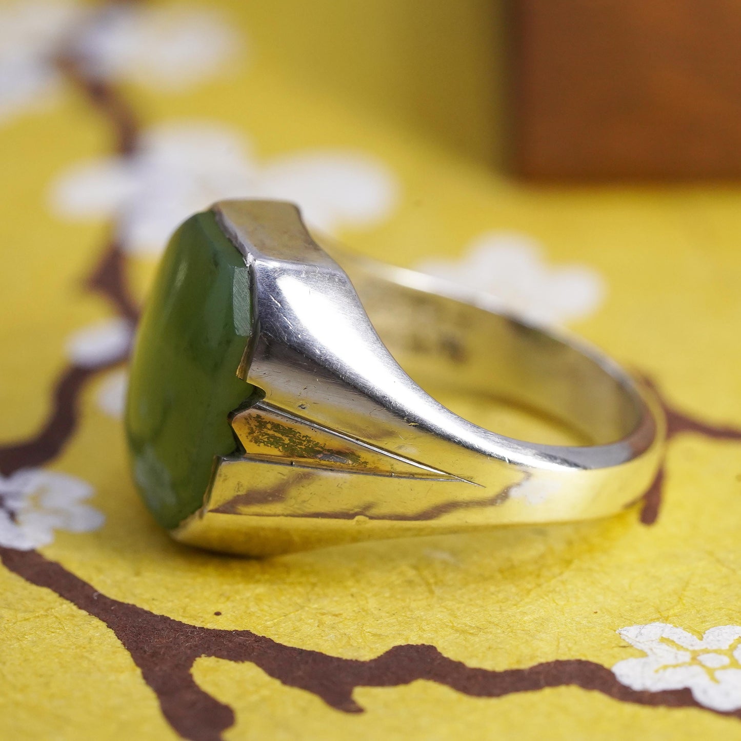 Size 11, vintage Sterling silver statement ring, 925 silver statement ring jade