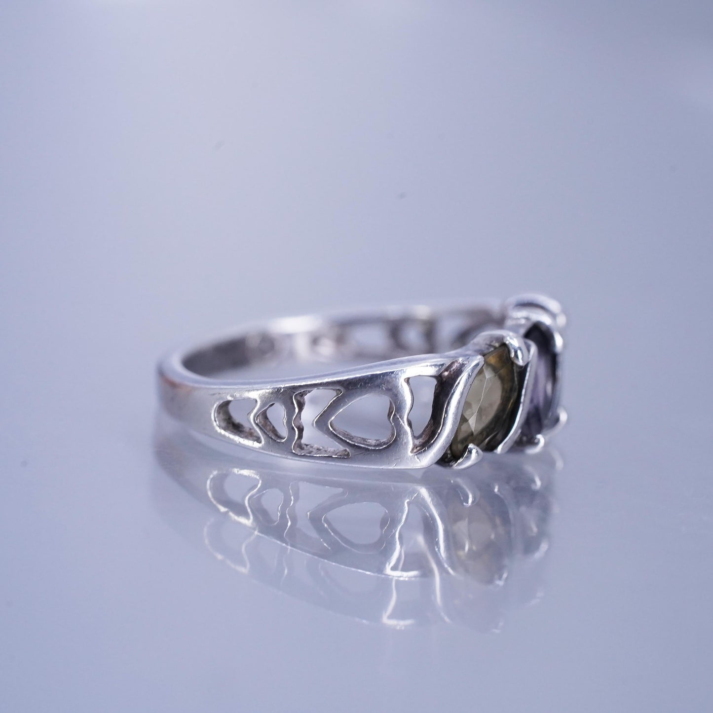 Size 5, vintage Sterling 925 silver handmade ring with amethyst peridot citrine