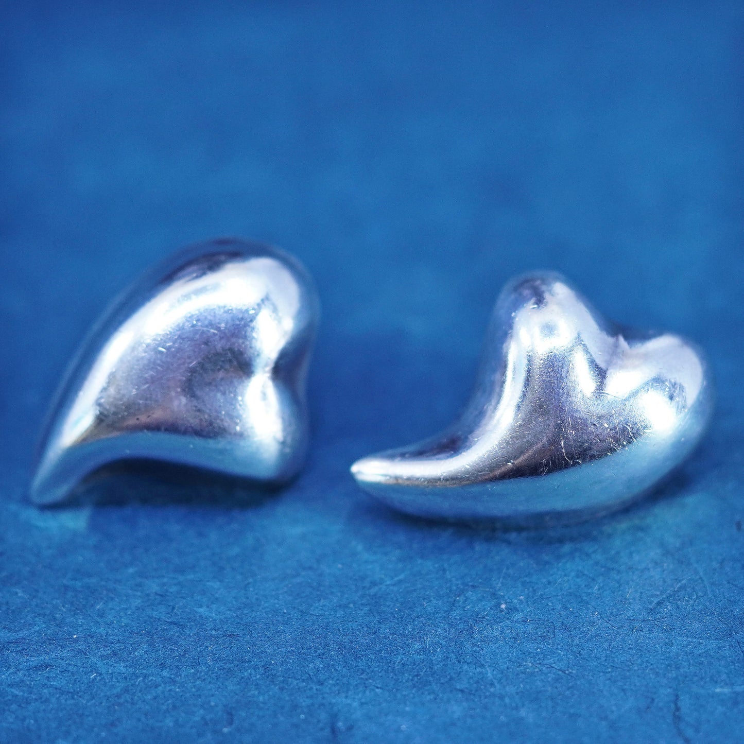 Vintage Mexican Sterling silver handmade earrings, 925 heart studs