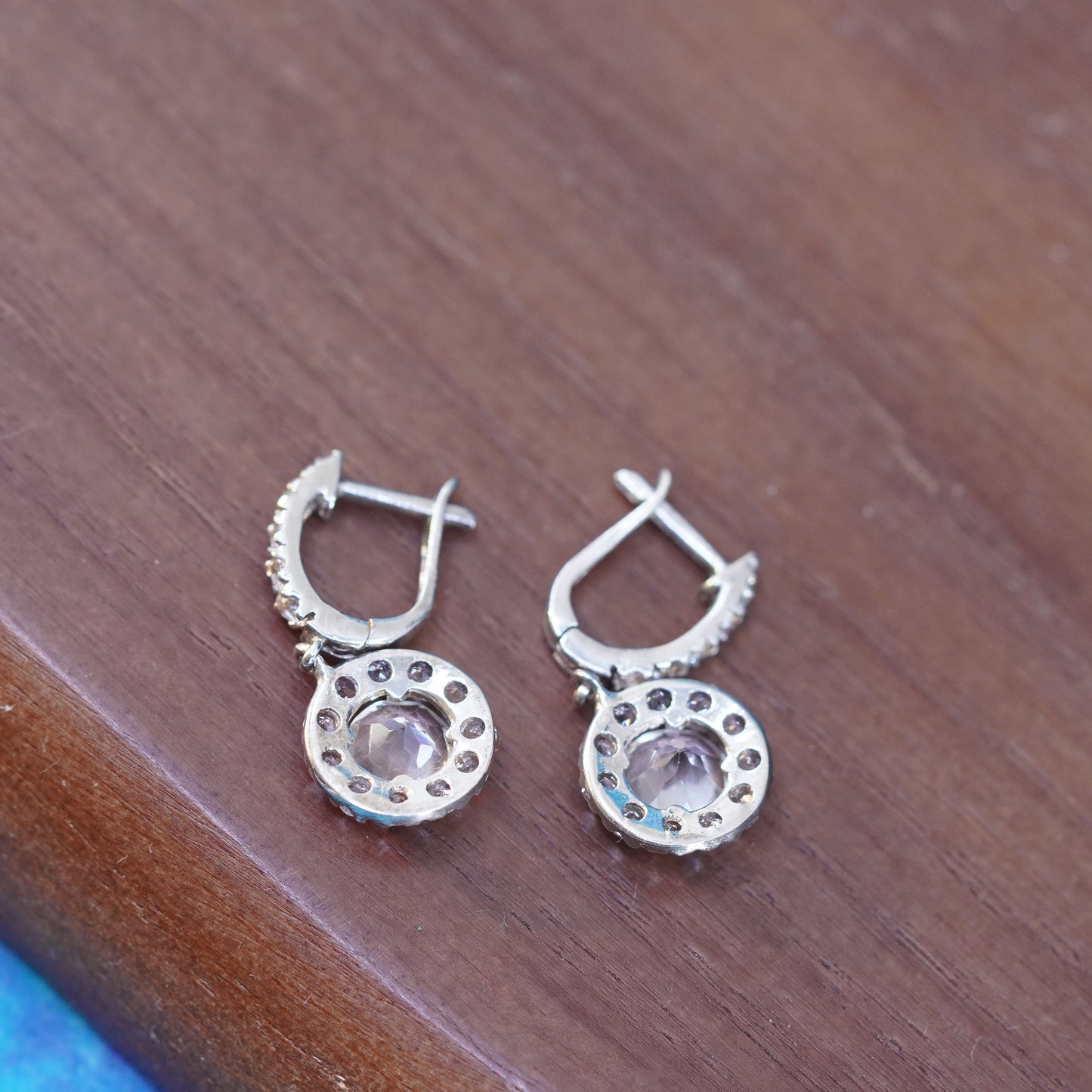 Vintage Sterling 925 silver handmade hoops earrings with CZ