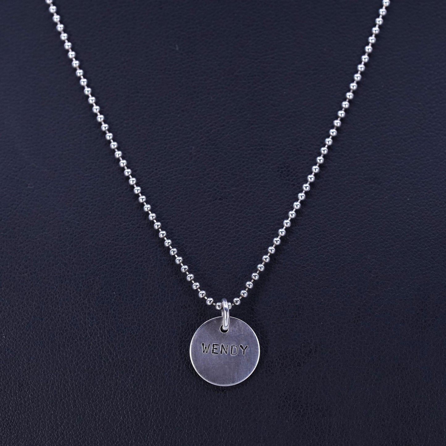 18”, Sterling 925 silver handmade bead chain necklace with name Wendy pendant