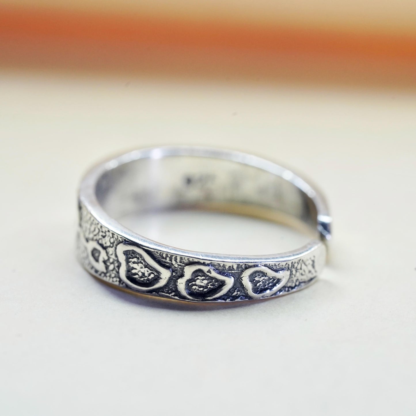 Size 4.25, vintage Sterling silver handmade ring, 925 heart arrow open band