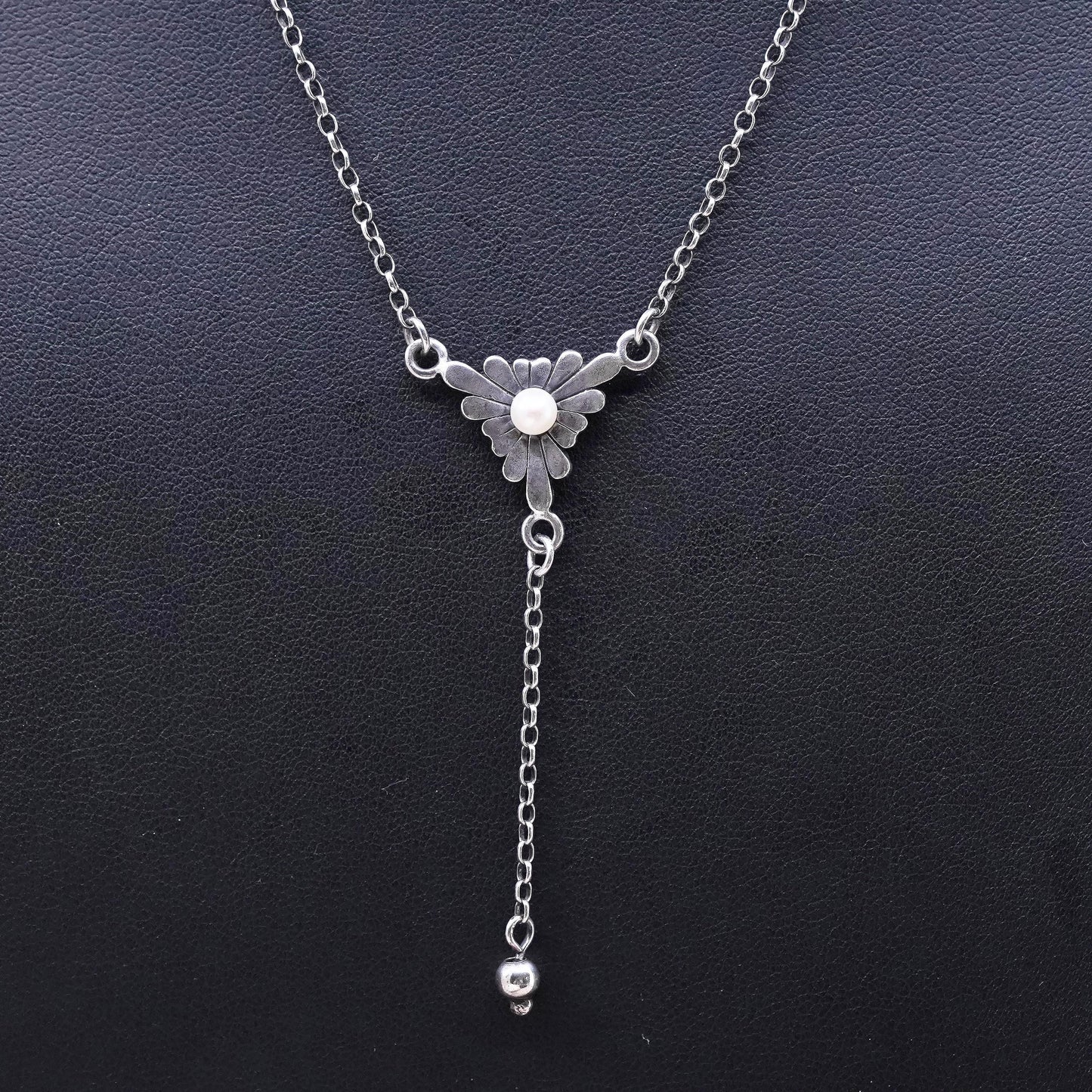 16", vintage Sterling 925 silver handmade necklace w/ freshwater pearl pendant
