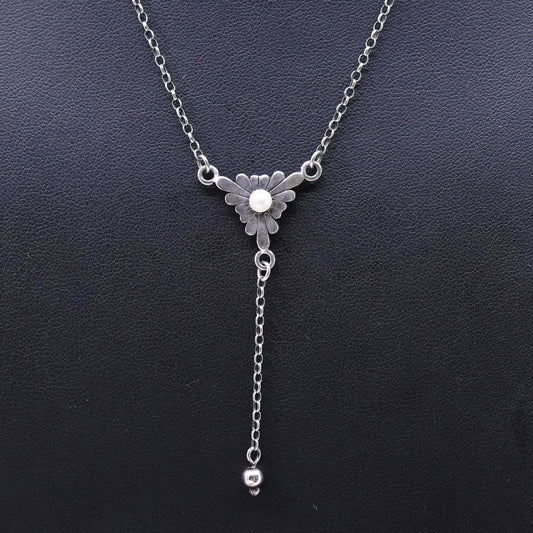16", vintage Sterling 925 silver handmade necklace w/ freshwater pearl pendant