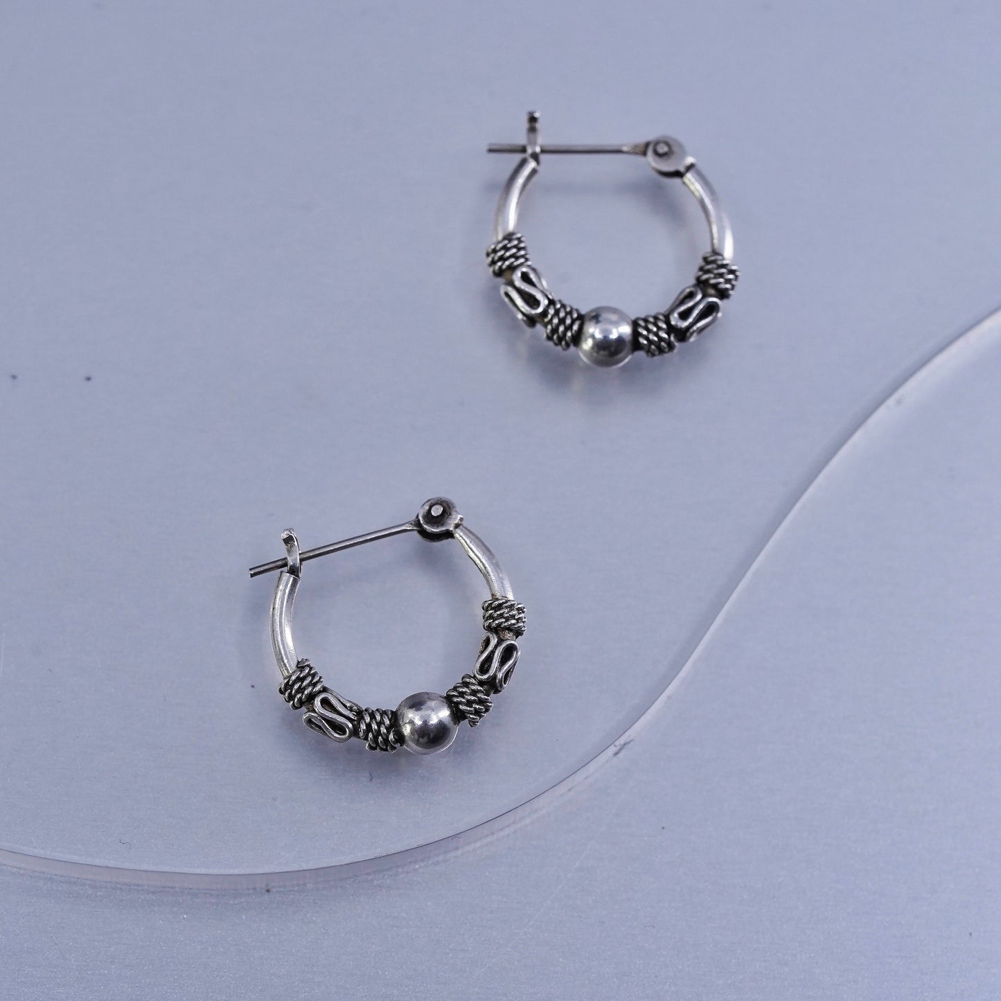 0.5”, vintage Sterling silver handmade earrings, 925 hoops bali beads