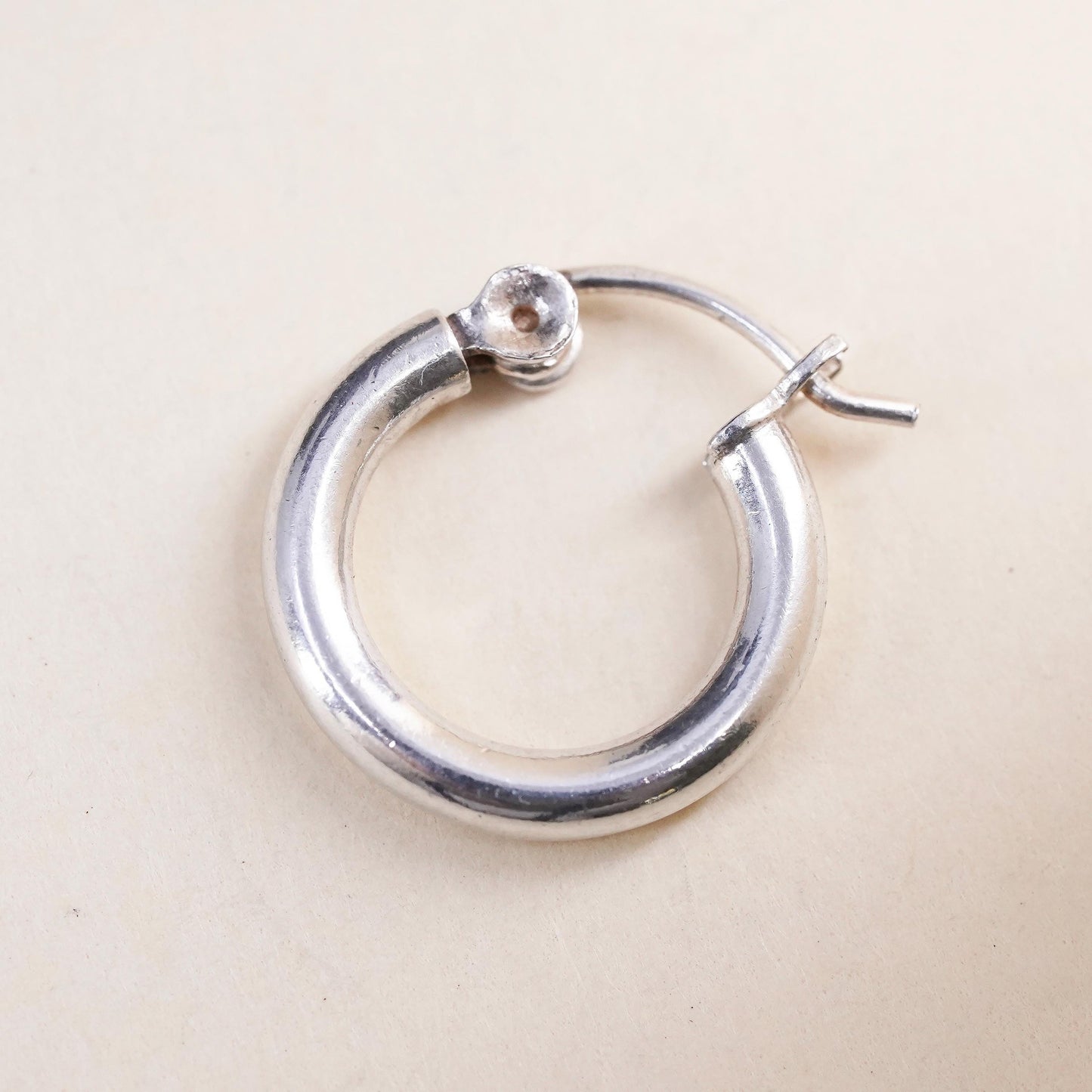 0.5", Vintage sterling silver loop single earring, minimalist primitive hoop