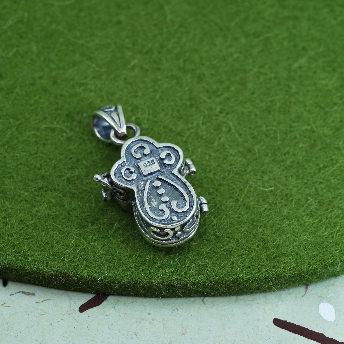 Vintage Sterling silver handmade prayer box pendant, 925 crosslocket charm