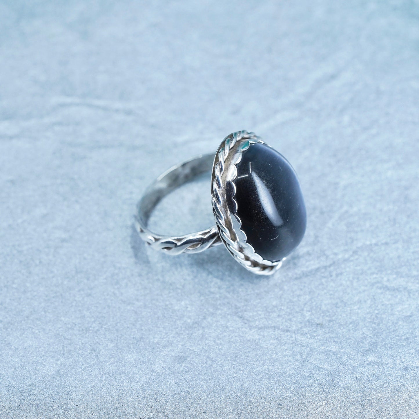 Size 6, vtg southwestern Sterling 925 silver handmade ring with gray tiger eye