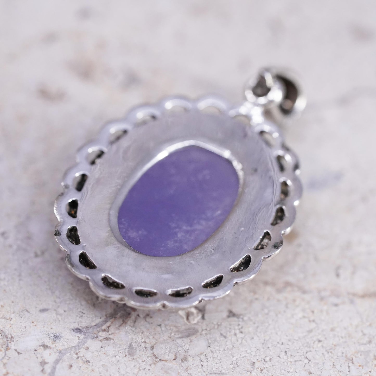 Vintage GSJ sterling 925 silver oval pendant with purple jade