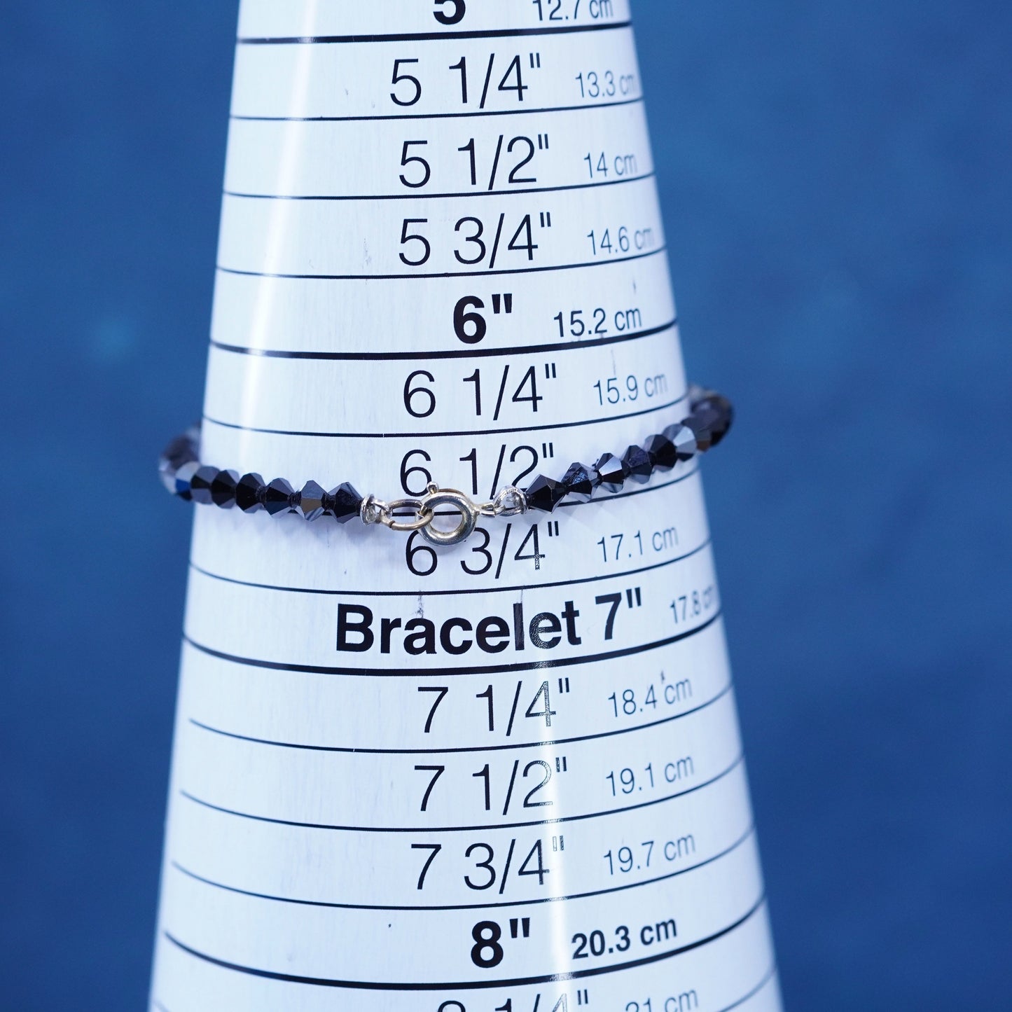6.5”, vintage Sterling 925 silver handmade bracelet with black crystal
