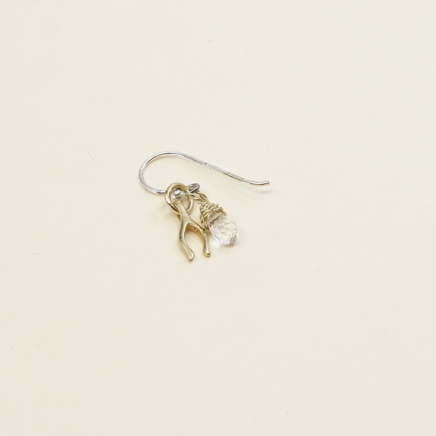 VTG two tone Sterling silver handmade earrings, 925 dangle W/ teardrop crystal