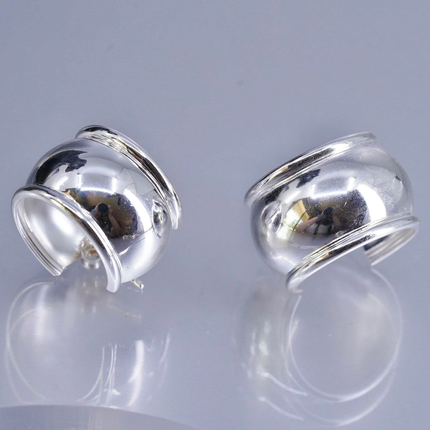 0.75”, vintage Sterling silver handmade earrings, modern 925 wide huggie studs