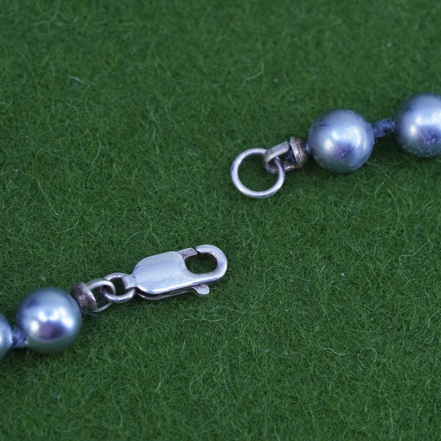 17", Vintage genuine gray pearl beads necklace with 925 sterling silver clasp