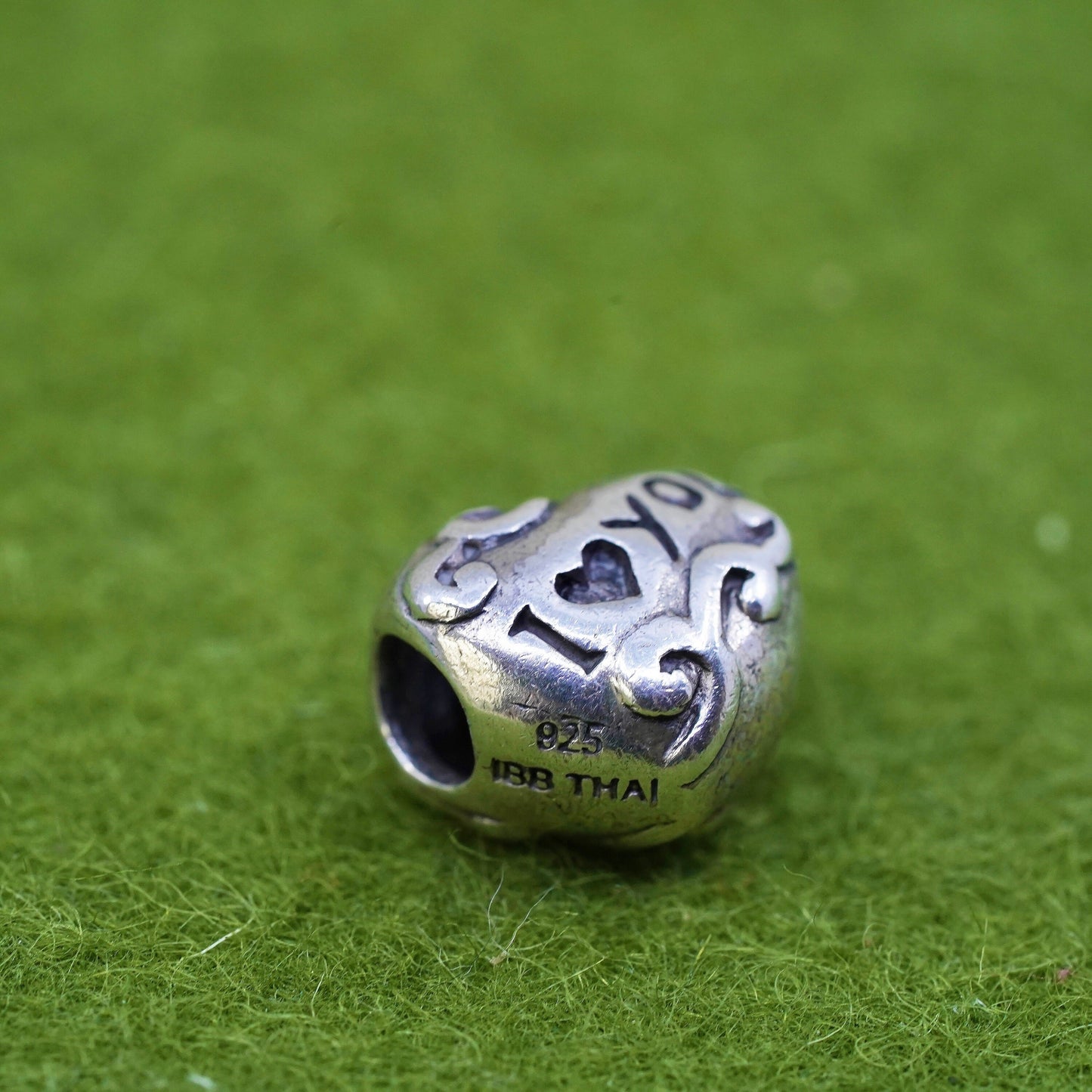 Vintage IBB Sterling silver bead charm, 925 heart pendant embossed i love you