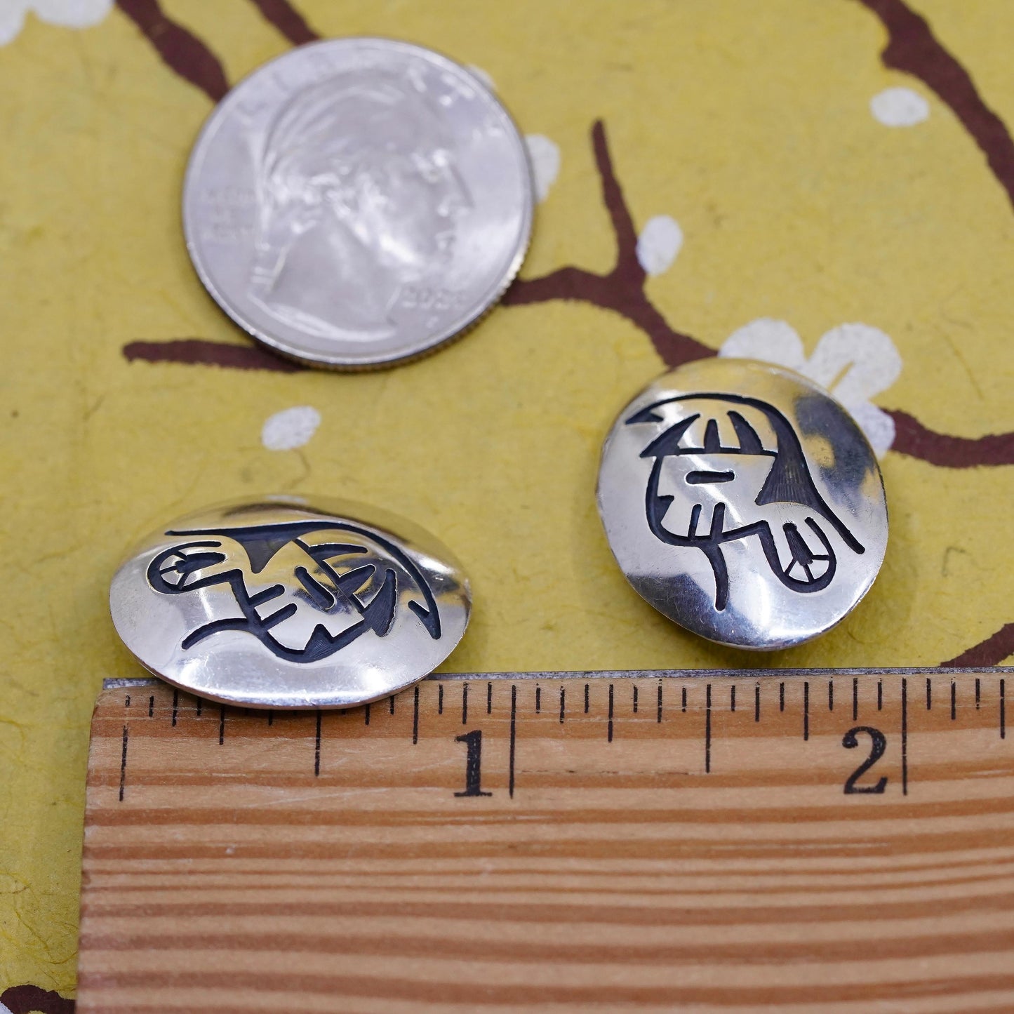 Native American Fernando Puhuhefvaya Sterling 925 silver oval earrings, clip on