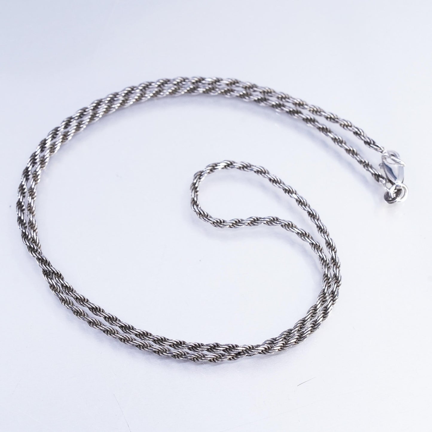 18" 2mm, vintage Italian Sterling 925 silver Singapore rope chain necklace