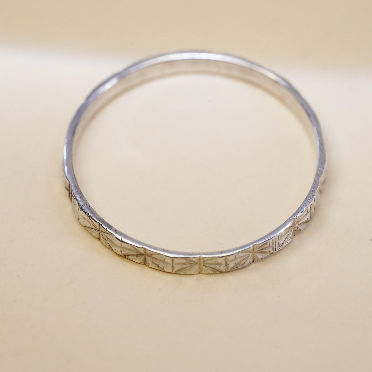 Size 8.25, VTG sterling silver handmade textured ring, 925 thin stackable band