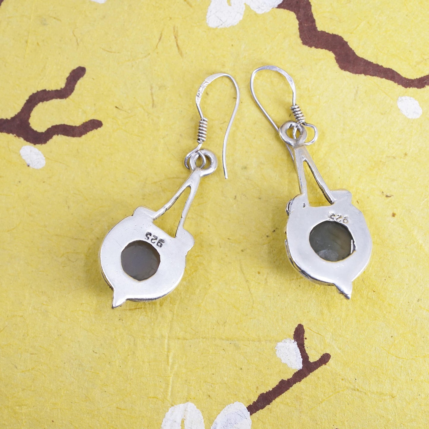 Vintage Sterling 925 silver handmade earrings with blue chalcedony beads