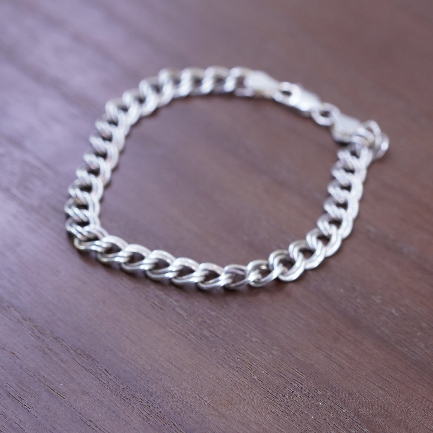 7.75”, vintage Sterling silver handmade double curb bracelet, 925 charm chain
