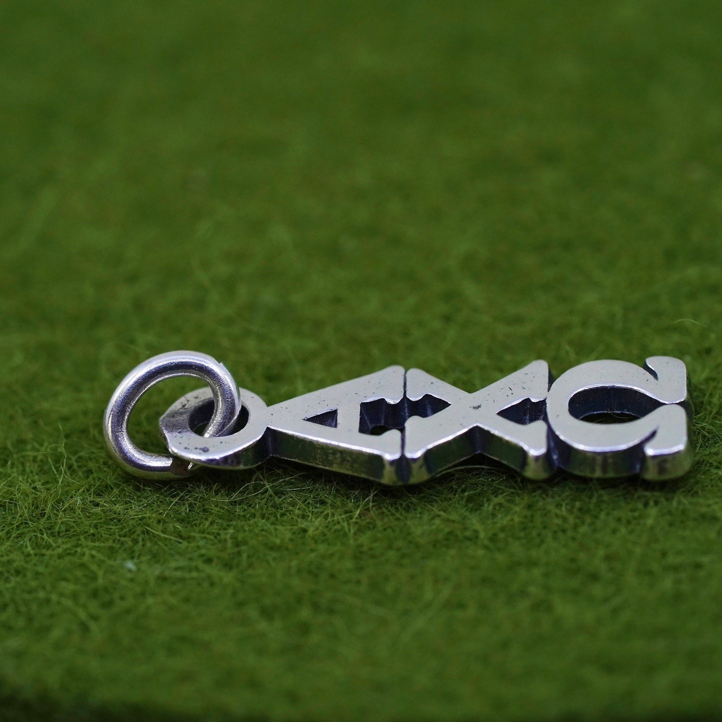 Vintage sterling silver handmade pendant, 925 Greek letter alpha chi omega