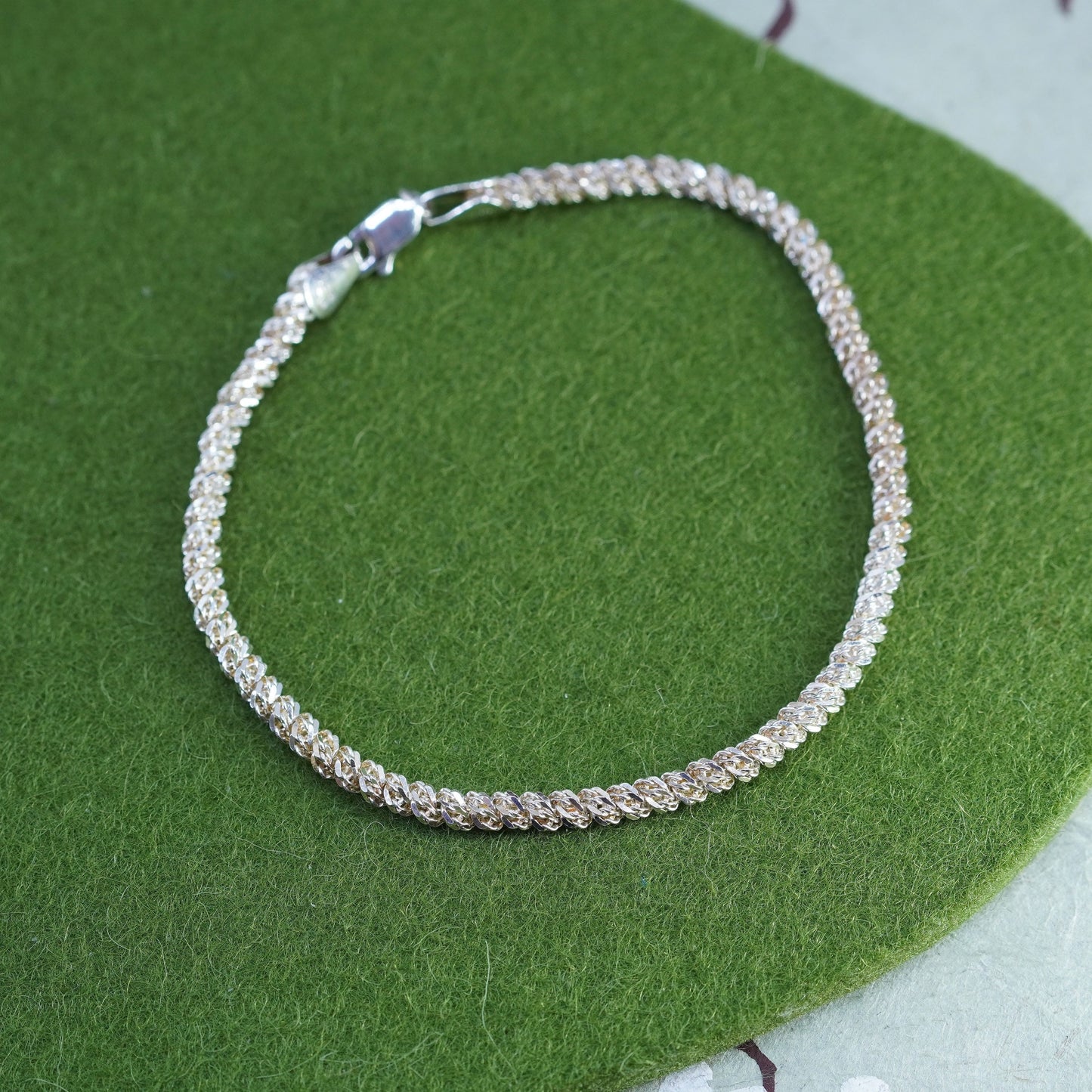 7.5”, 3mm, vintage Italy Sterling silver bracelet, 925 Twisted chain