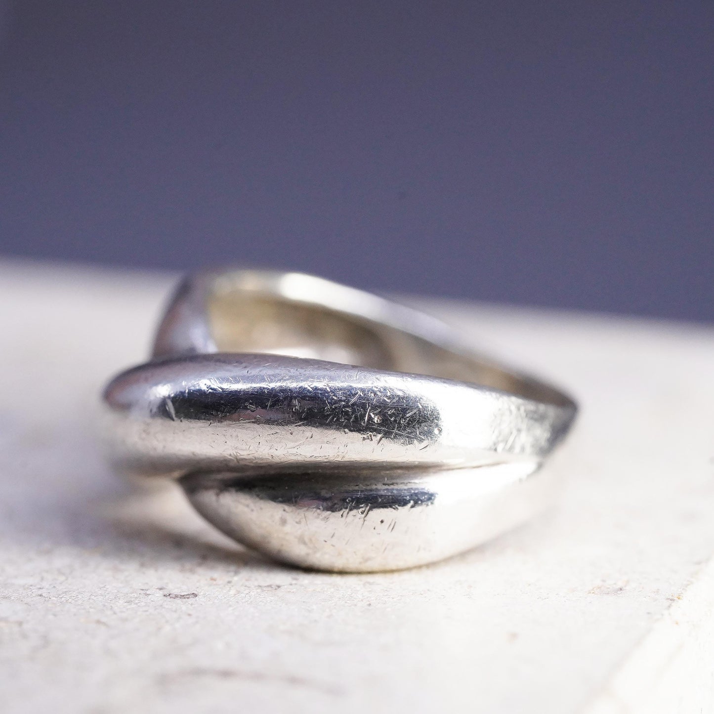 Size 7, vintage sterling silver handmade ring, statement ribbed ring