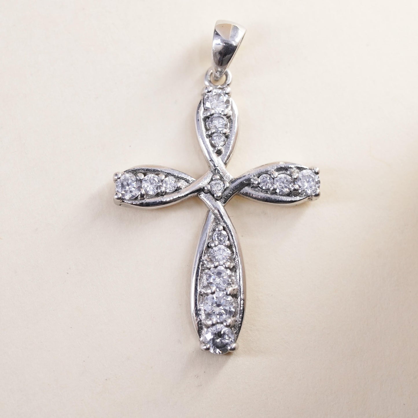Vintage handmade Sterling silver pendant, 925 cross with cluster cz